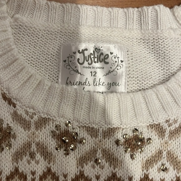 4/$20 Justice off white sweater with tan and gold sequins - Picture 5 of 8